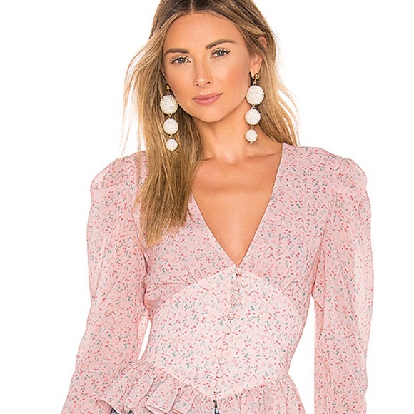 Divine Heritage Tops - Divine Heritage X Revolve Ruffle Waist Button up